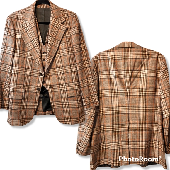 🍂 Vtg 50s Plaid Suit Set | Jacket & Vest | Academia 💼 - Picture 2 of 13